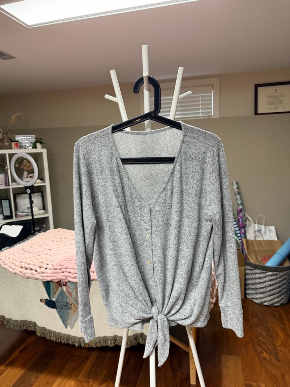 ‼️ FREE WITH PURCHASE ‼️ Grey V-Neck Long Sleeve With Tie-Front